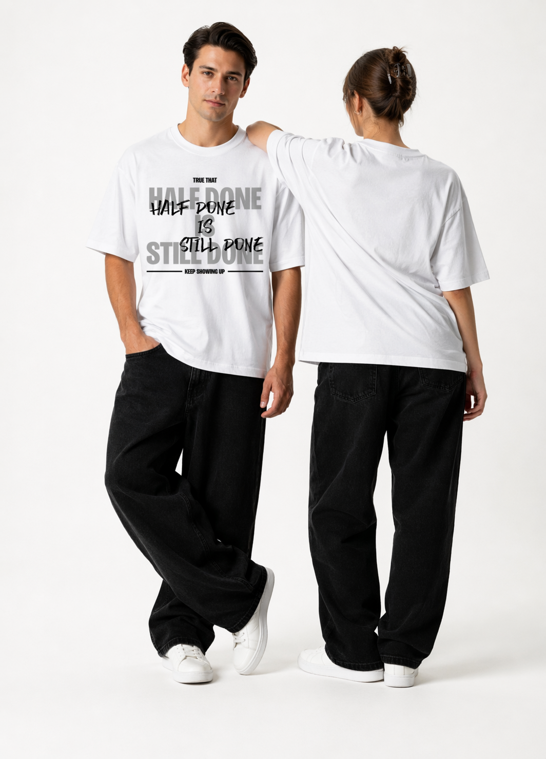 Oversized Half Done T-Shirt Pure White