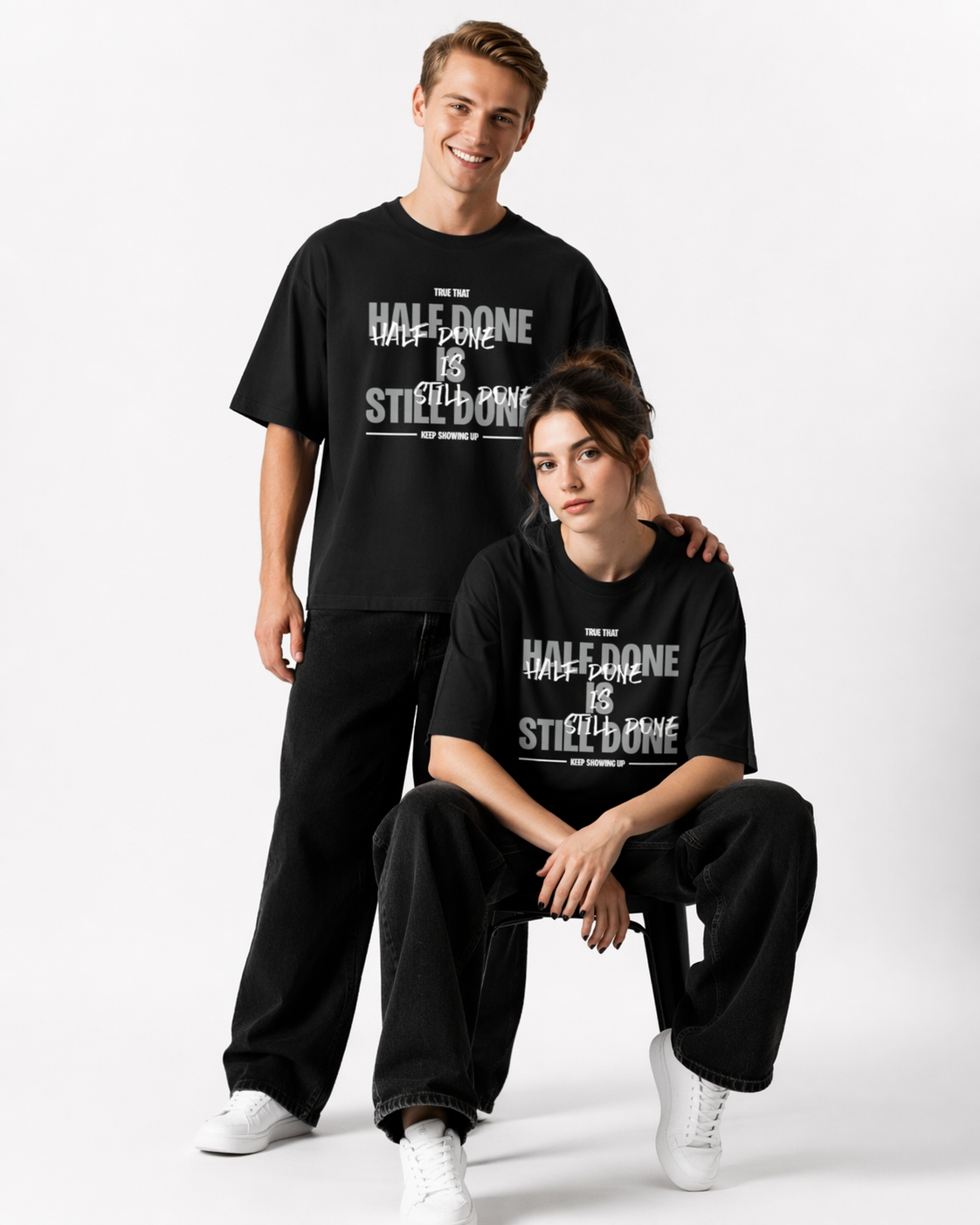 Oversized Half Done T-Shirt Midnight Noir