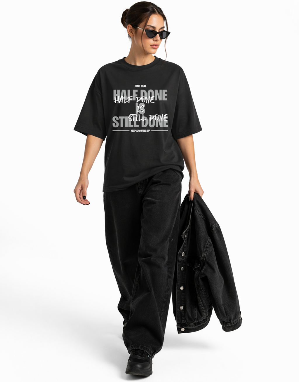 Oversized Half Done T-Shirt Midnight Noir