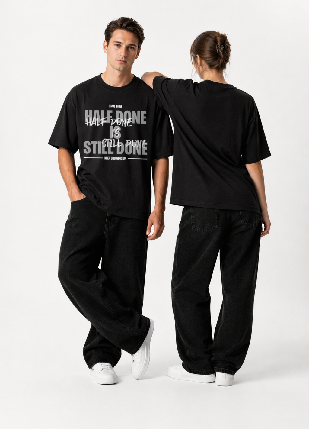 Oversized Half Done T-Shirt Midnight Noir