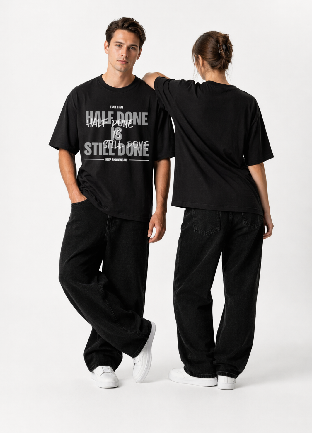 Oversized Half Done T-Shirt Midnight Noir