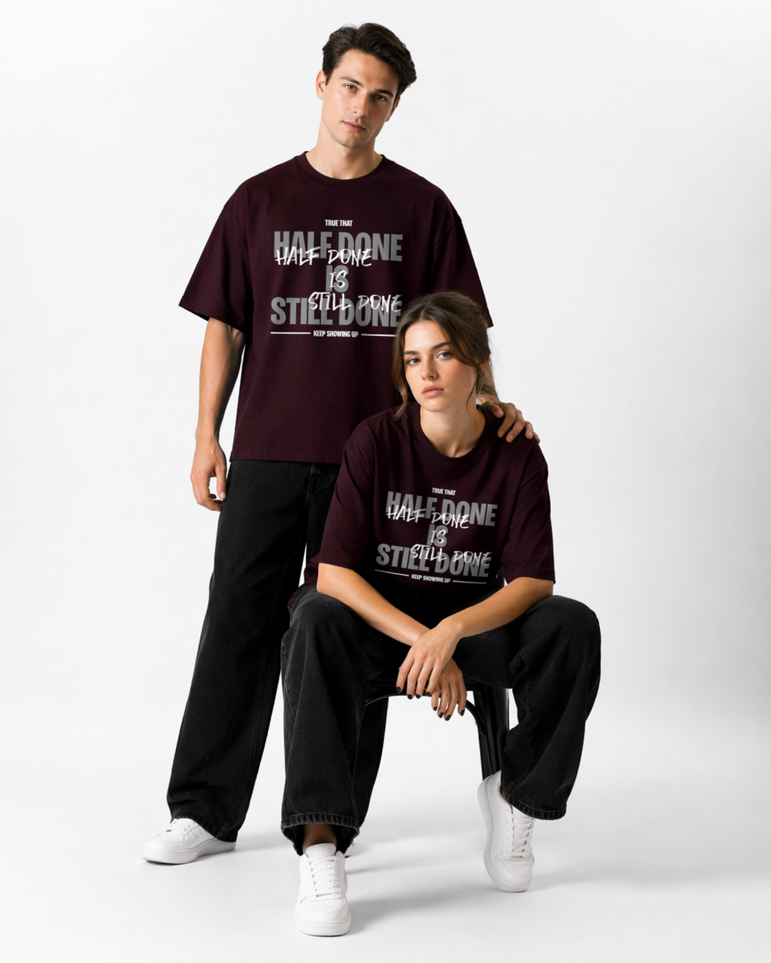 Oversized Half Done T-Shirt Crimson Core