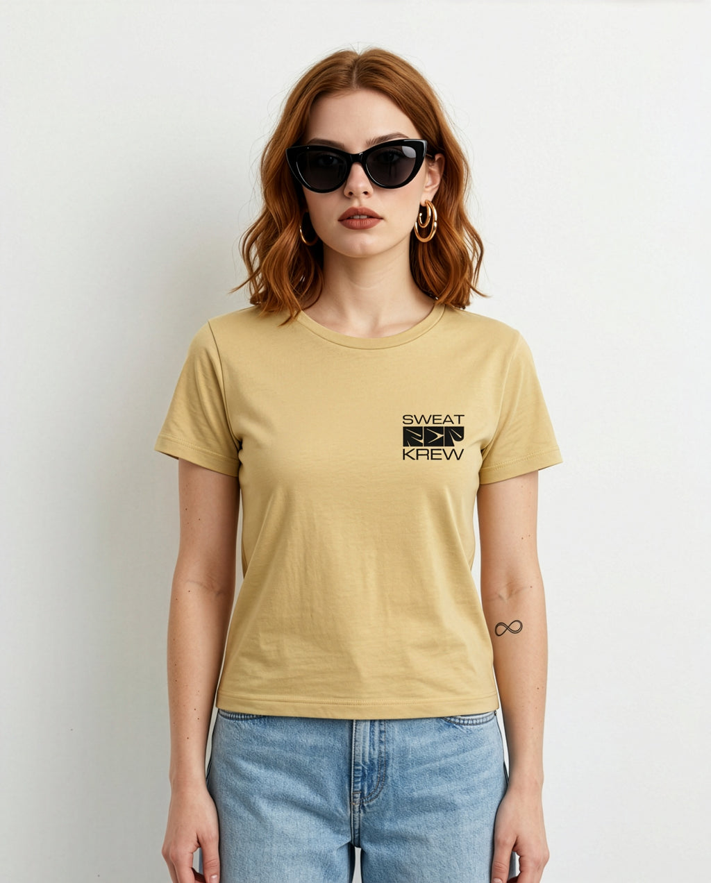 Women's Crew Neck Regular Fit Ghosty T-Shirt Beige