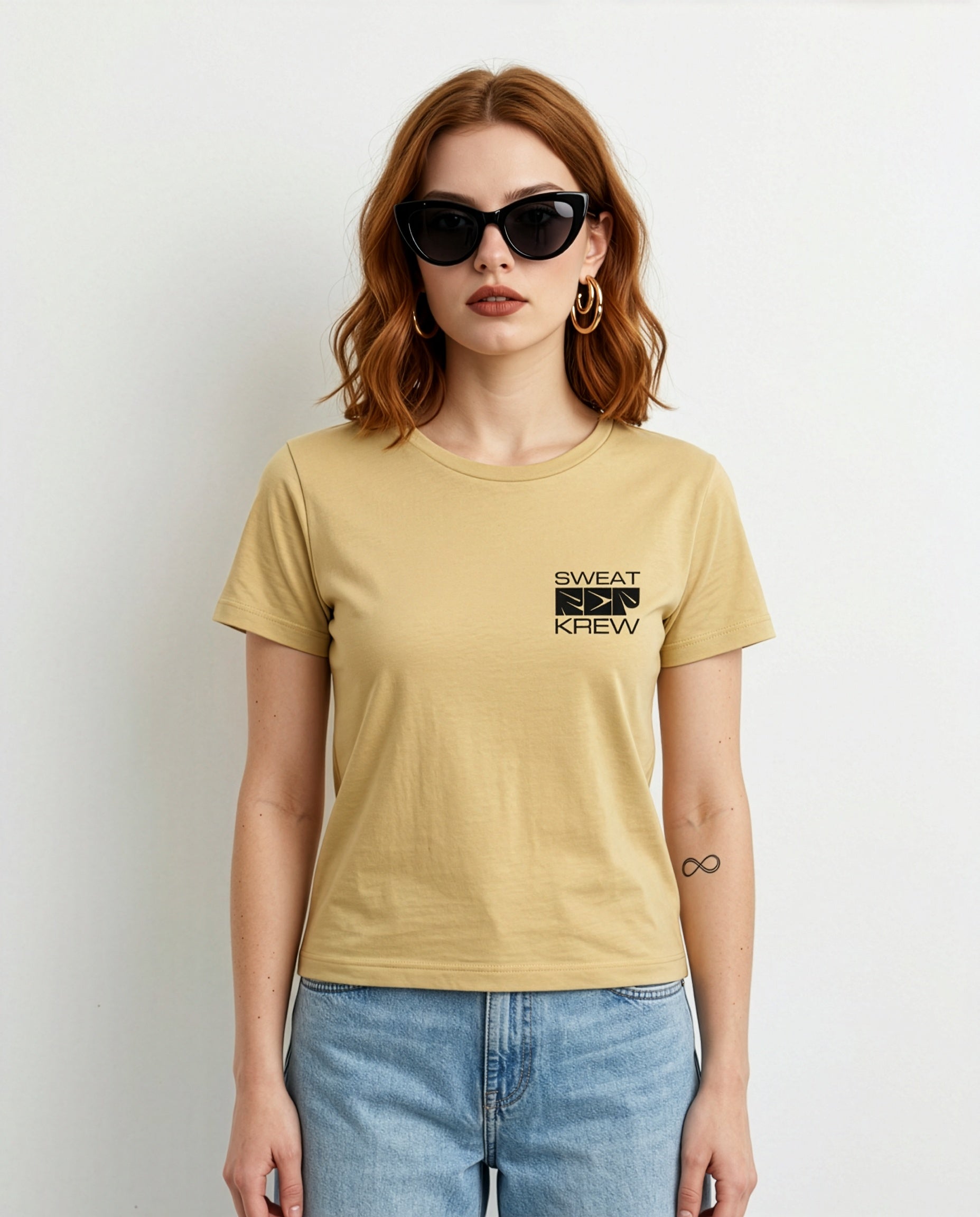 Women's Crew Neck Regular Fit Ghosty T-Shirt Beige