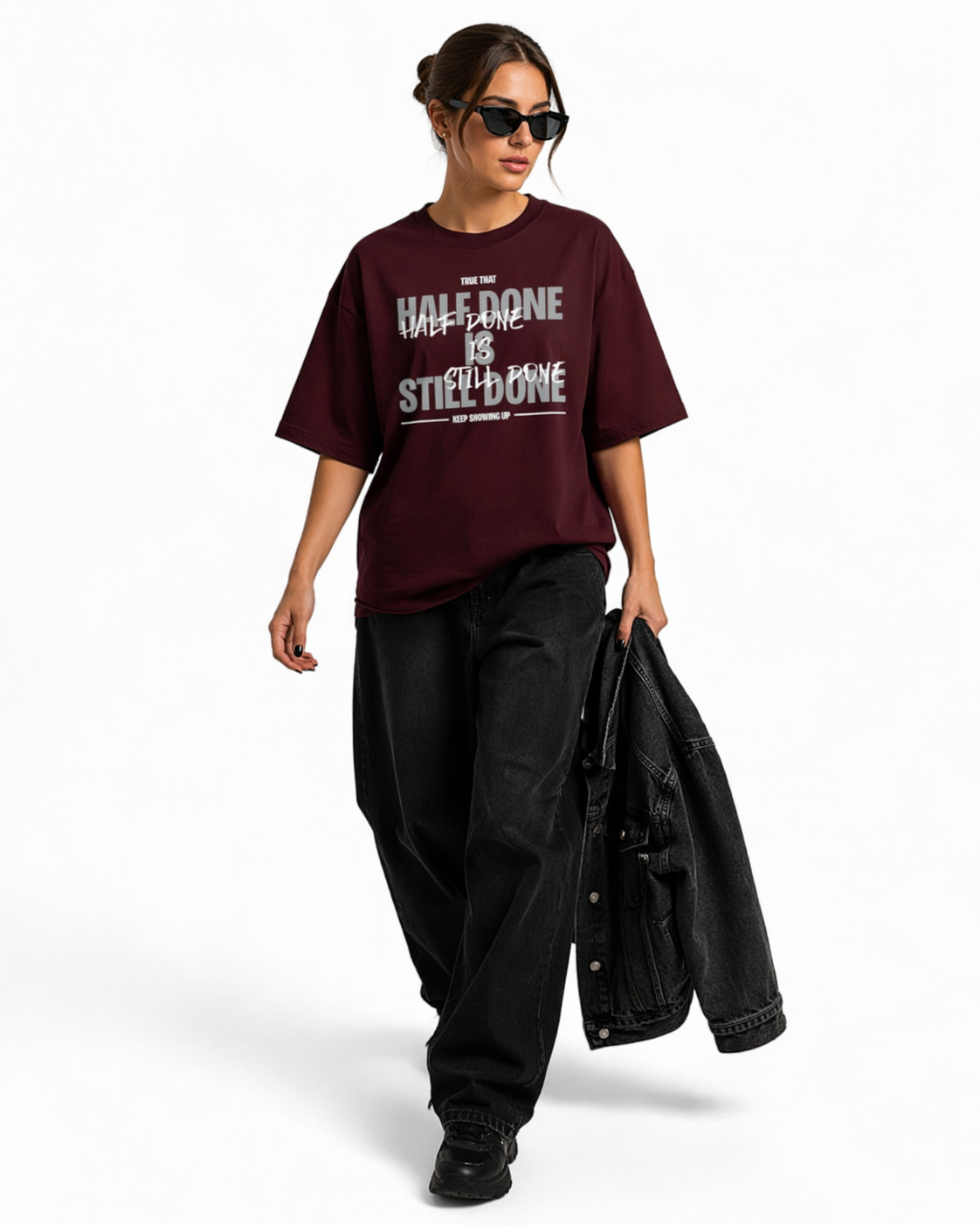 Oversized Half Done T-Shirt Crimson Core