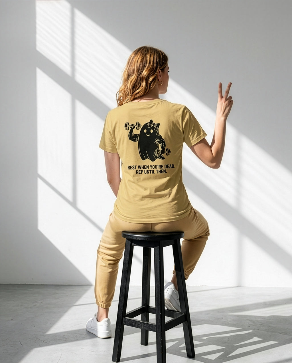 Women's Crew Neck Regular Fit Ghosty T-Shirt Beige