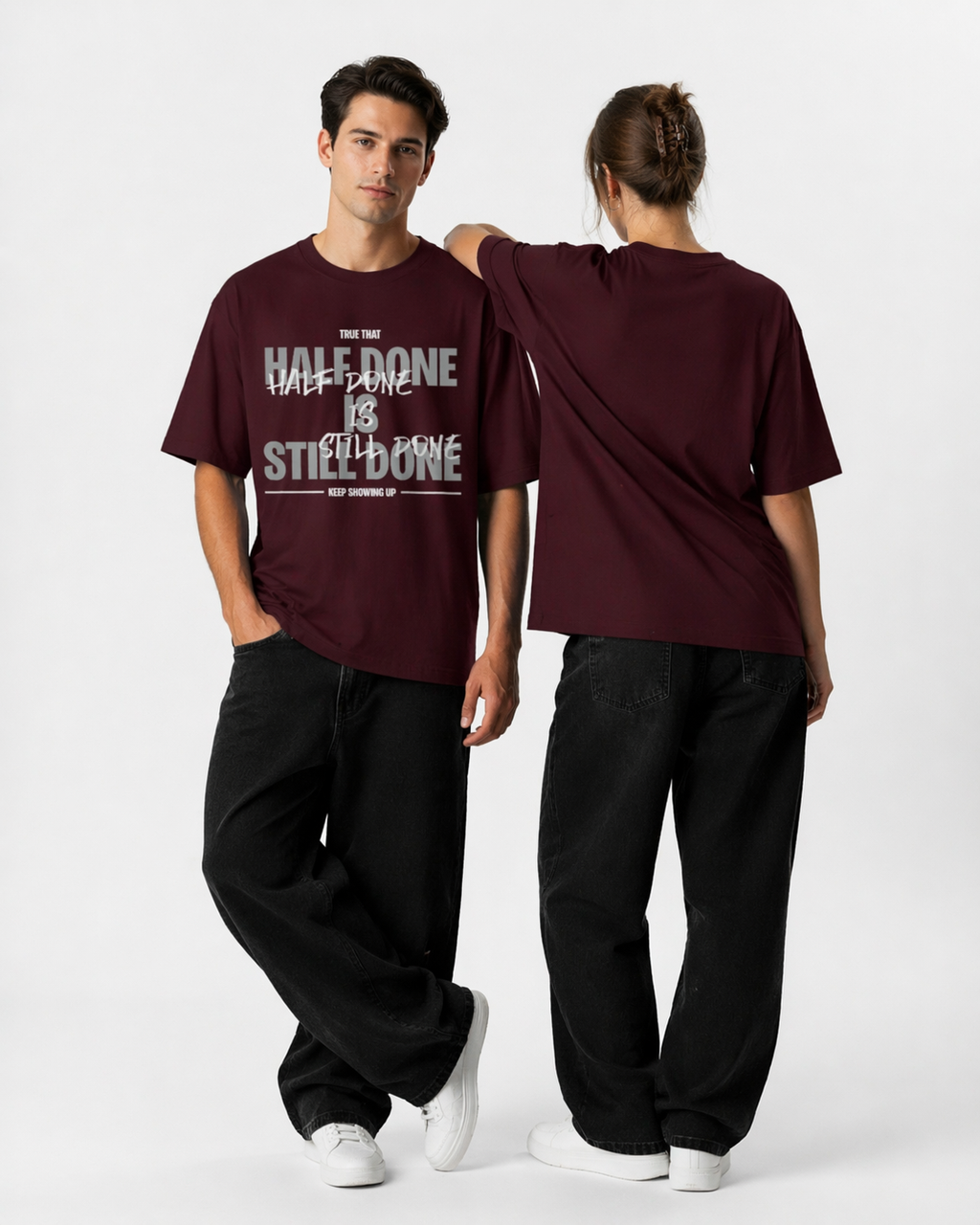 Oversized Half Done T-Shirt Crimson Core