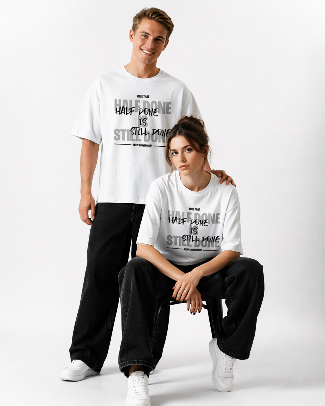 Oversized Half Done T-Shirt Pure White