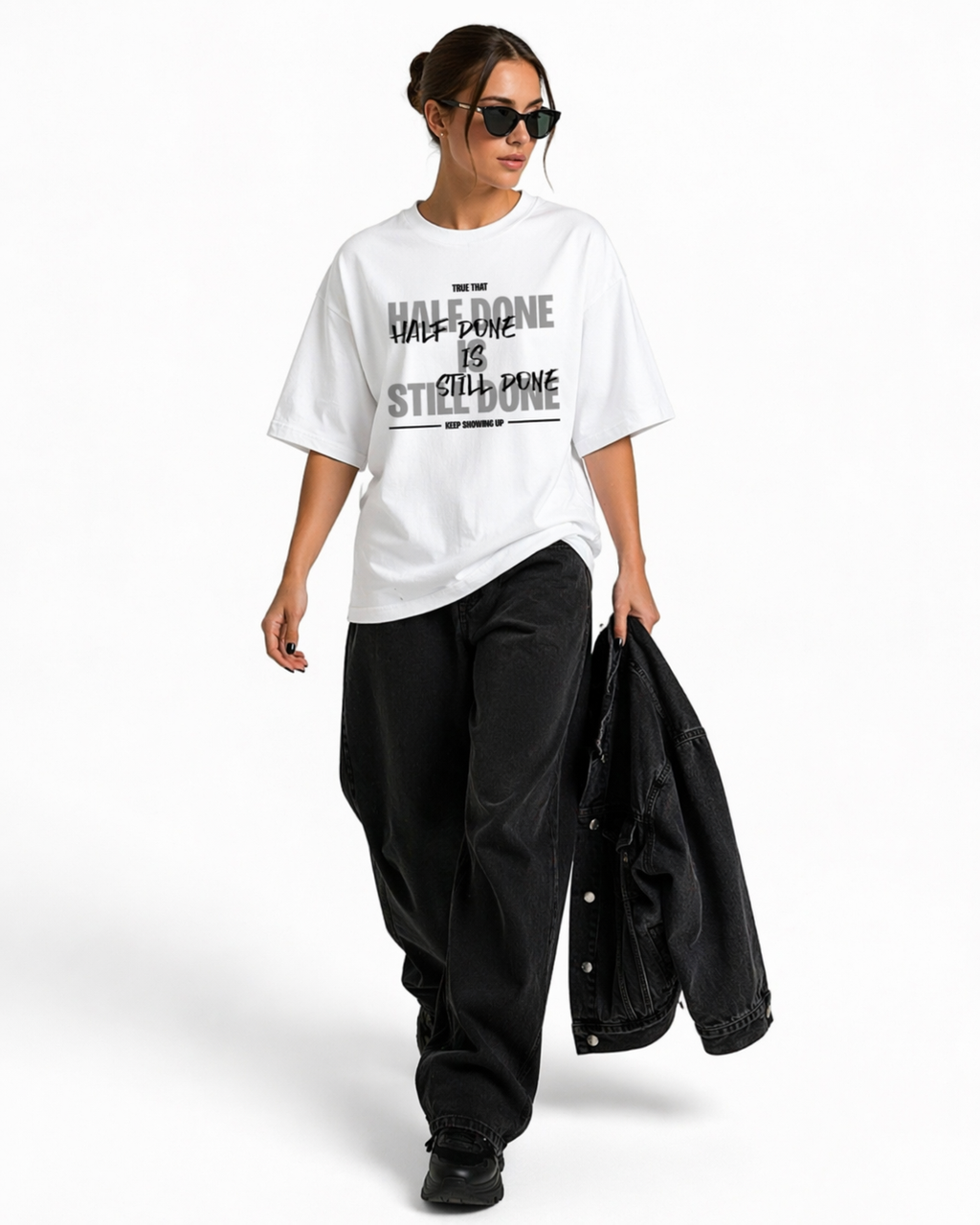 Oversized Half Done T-Shirt Pure White