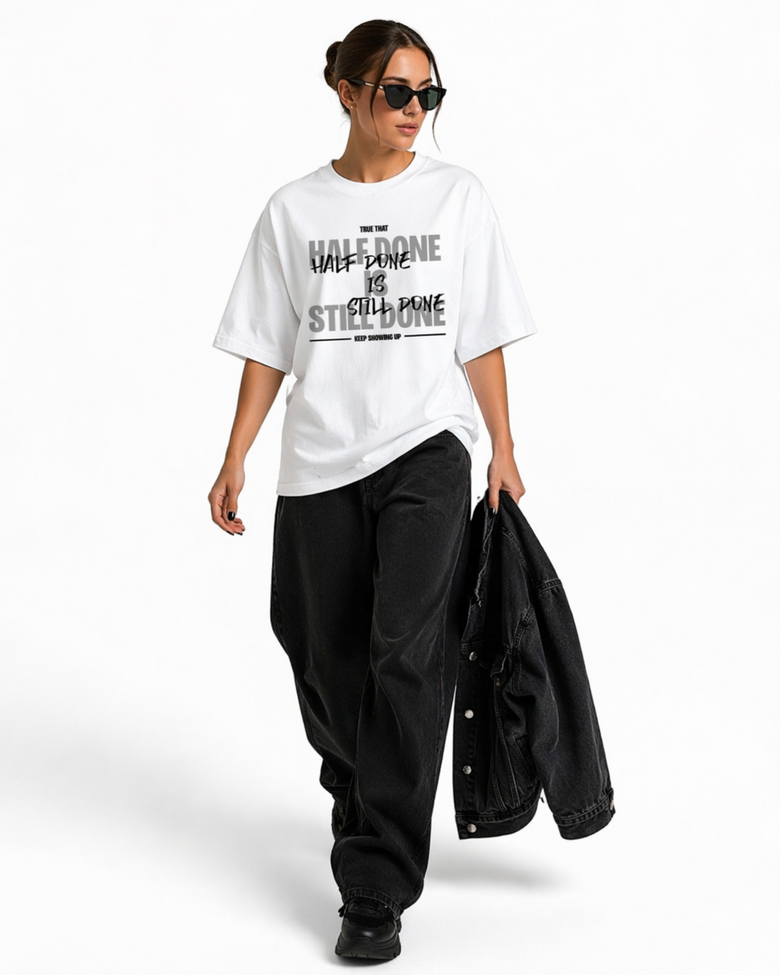 Oversized Half Done T-Shirt Pure White