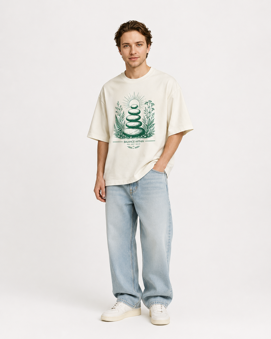 Men's Oversized Balance T-Shirt Ivory White