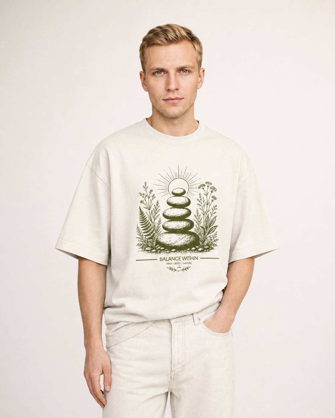 Men's Oversized Balance T-Shirt Ivory White