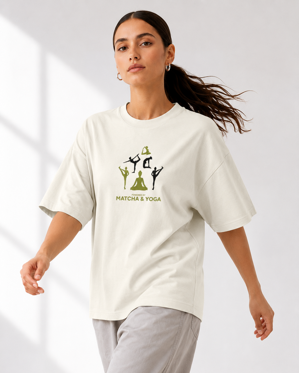 Women's Oversized Matcha & Yoga T-Shirt Ivory White