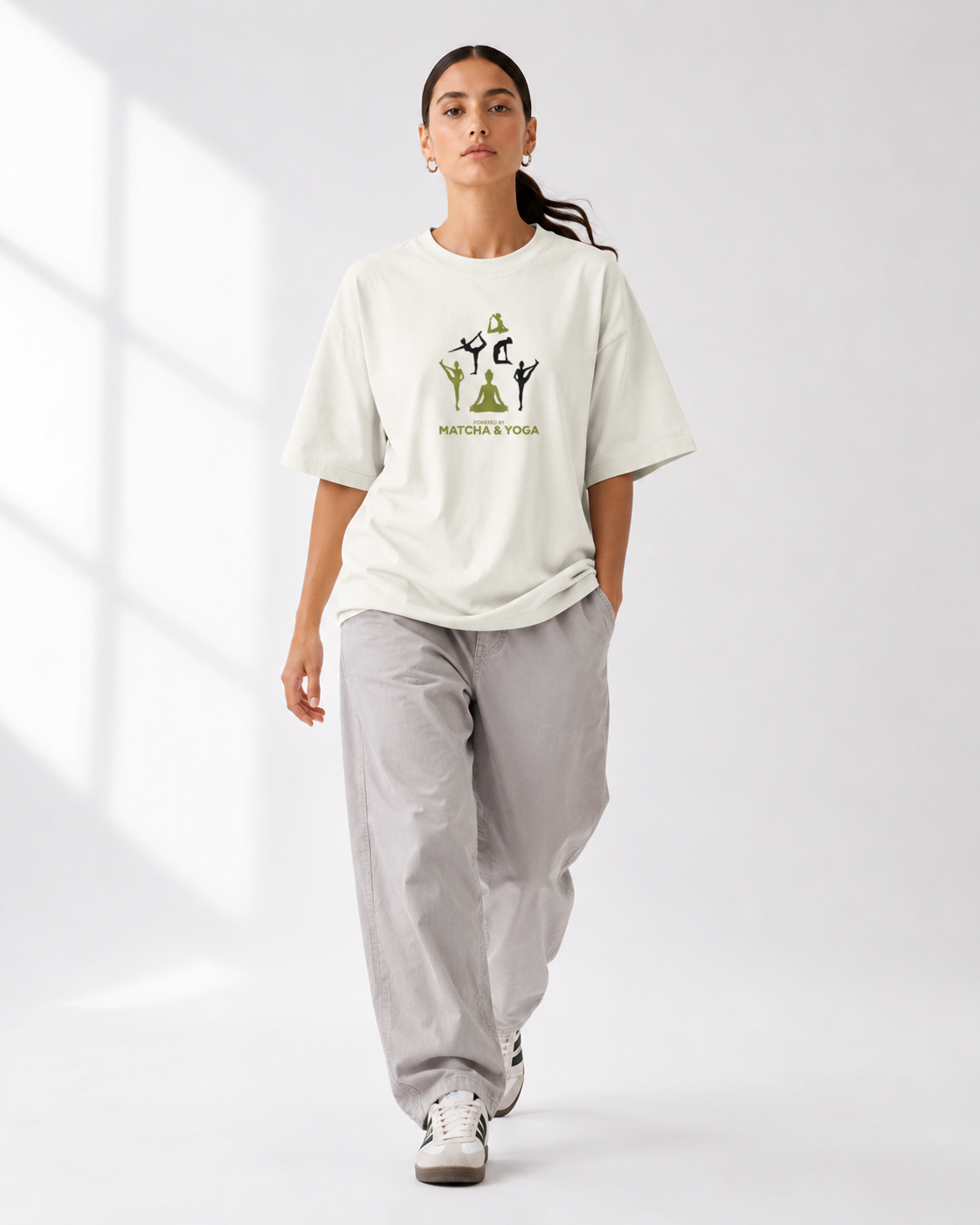 Women's Oversized Matcha & Yoga T-Shirt Ivory White